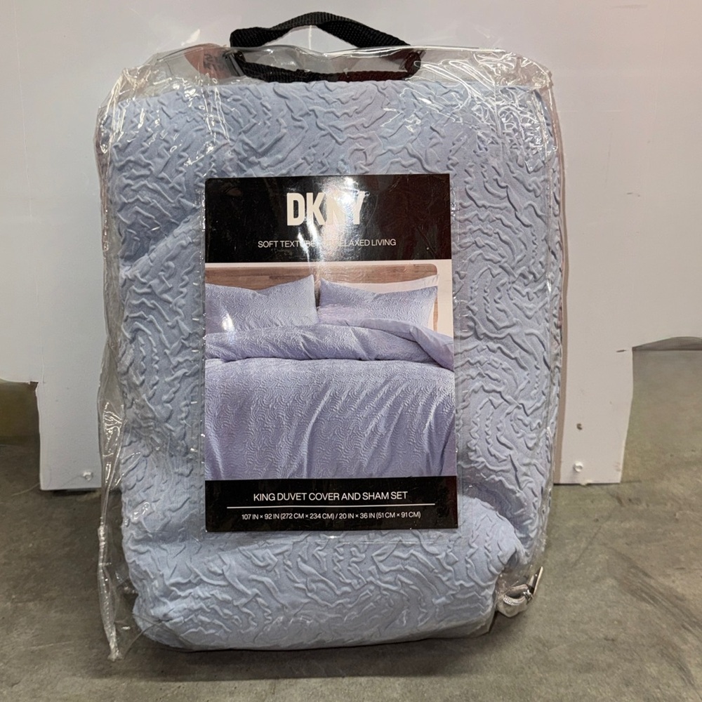 DKNY Indigo Blue Purple Textured 3 Piece King Duvet Set MicroSculpt Cloud Spark